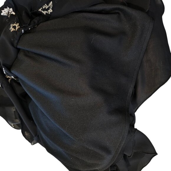 Y2K Black Midi Dress Cocktail Size 14 Assymetrical Whimsigoth Embroidered Beaded - Picture 11 of 13